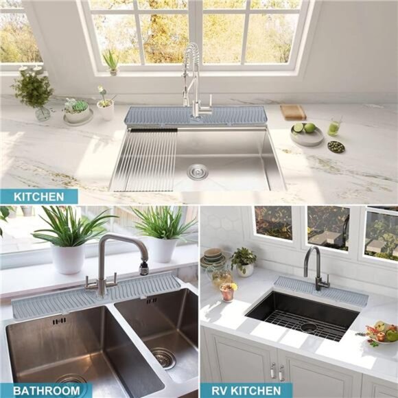 Longer Sink Splash Guard Mat 30 inch, Silicone Faucet Handle Drip Catcher Tray, - Picture 7 of 8